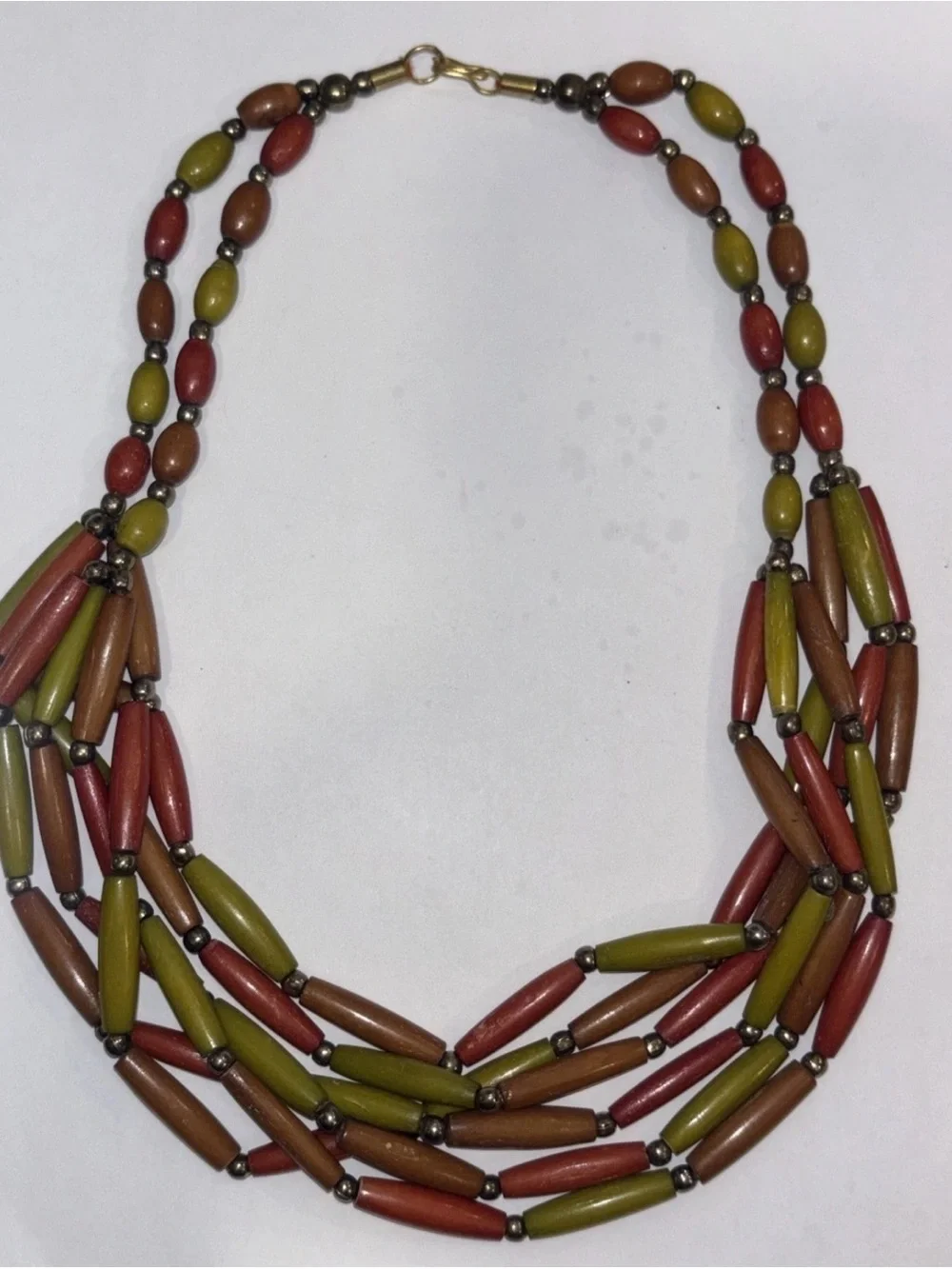 Vintage 70s Boho Layered Lucite Bead‎ Necklace Orange Yellow Earth Tone Retro